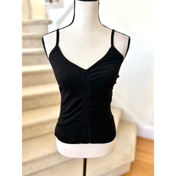 Vintage Y2K Black Max Studio Silk Ruched Baby Doll Cami Tank Top - Picture 1 of 5